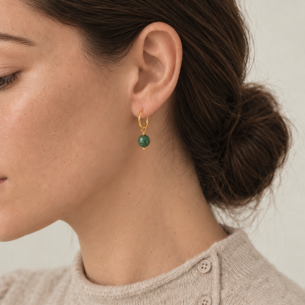 Gouden oorbellen dames met groene jade edelsteen