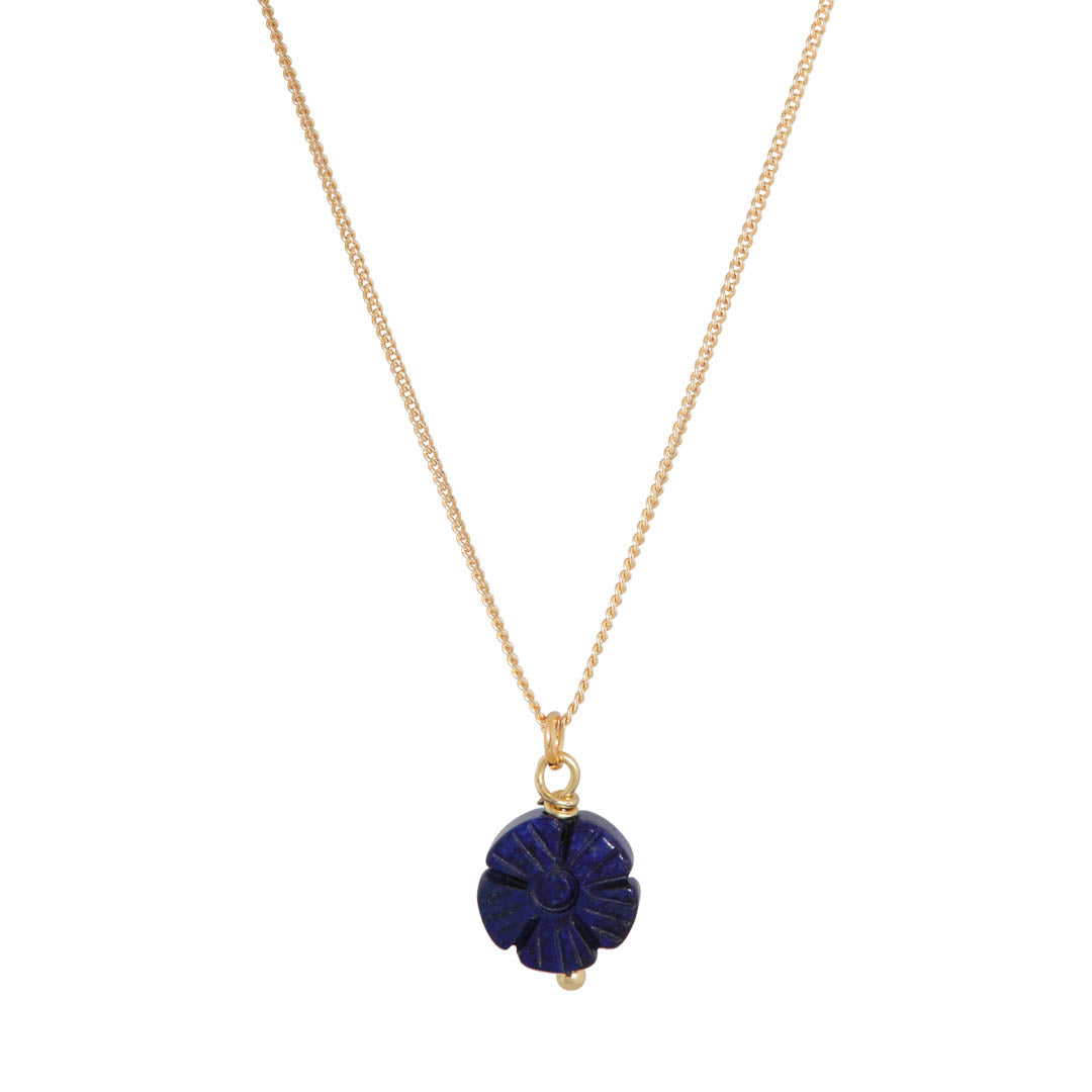 Lange gouden ketting met lapis lazuli bloem