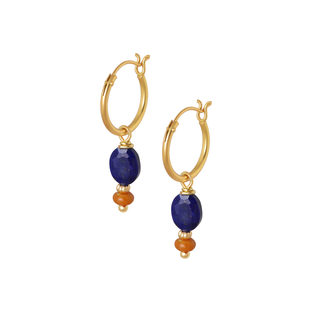 Élodie vergulde lapis lazuli oorbellen met oranje agaat
