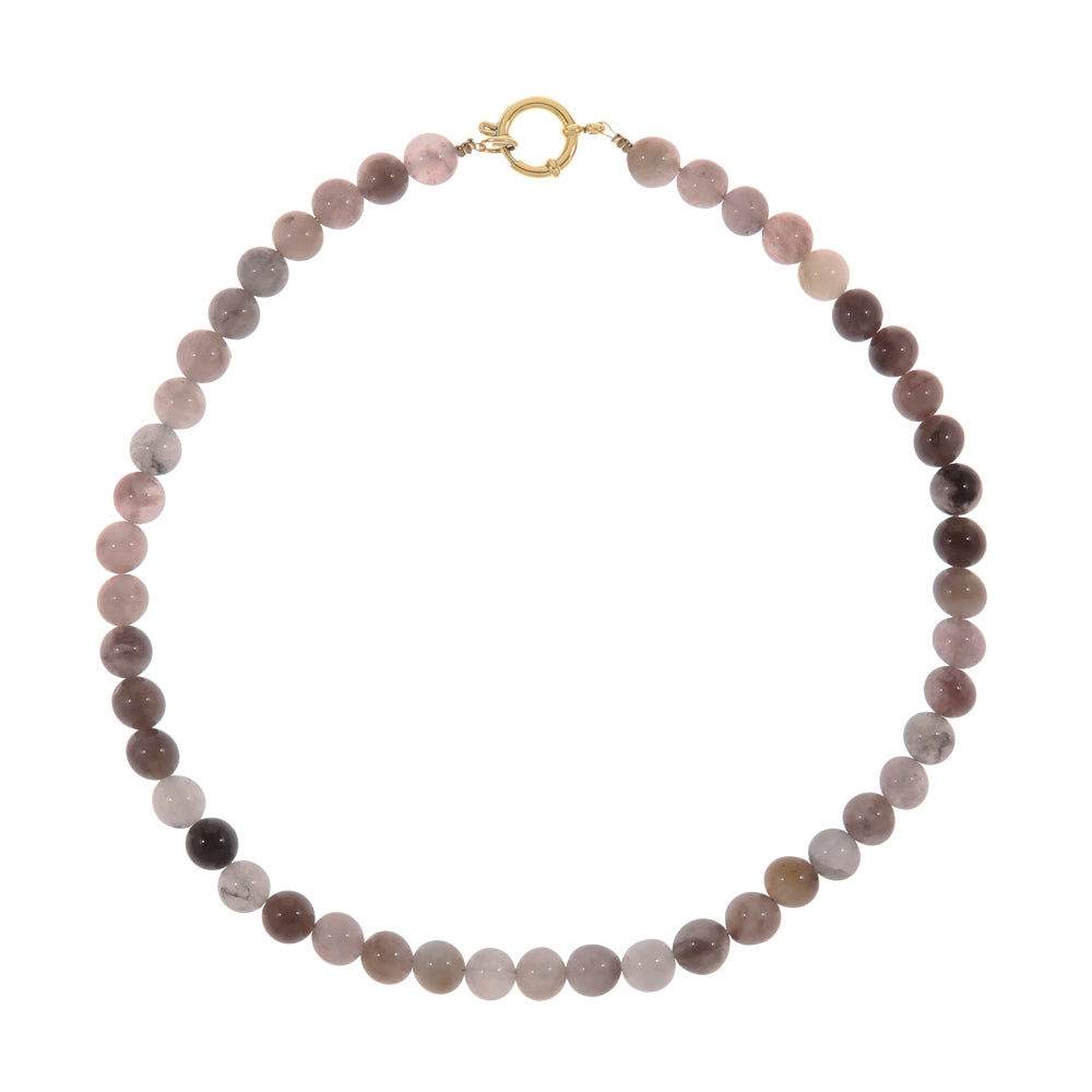 Quartz edelsteen kralen ketting gecombineerd met gouden kettinkjes